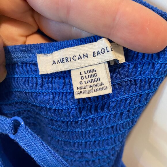 American Eagle AE | Cobalt Blue Asymmetric Button Front Dress - Picture 6 of 7